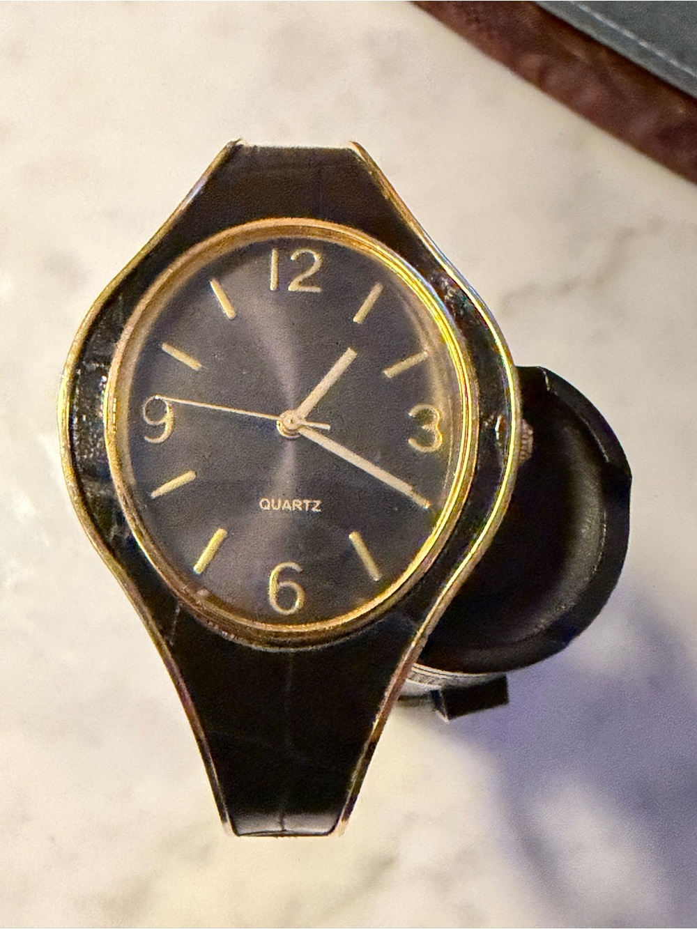Vintage Avon Bold Cuff Black and Gold Quartz Analog Wristwatch - Classic Style